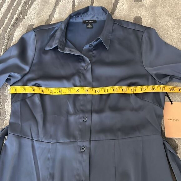 Halogen Long Sleeve Satin Belted Midi Shirtdress - Picture 9 of 13